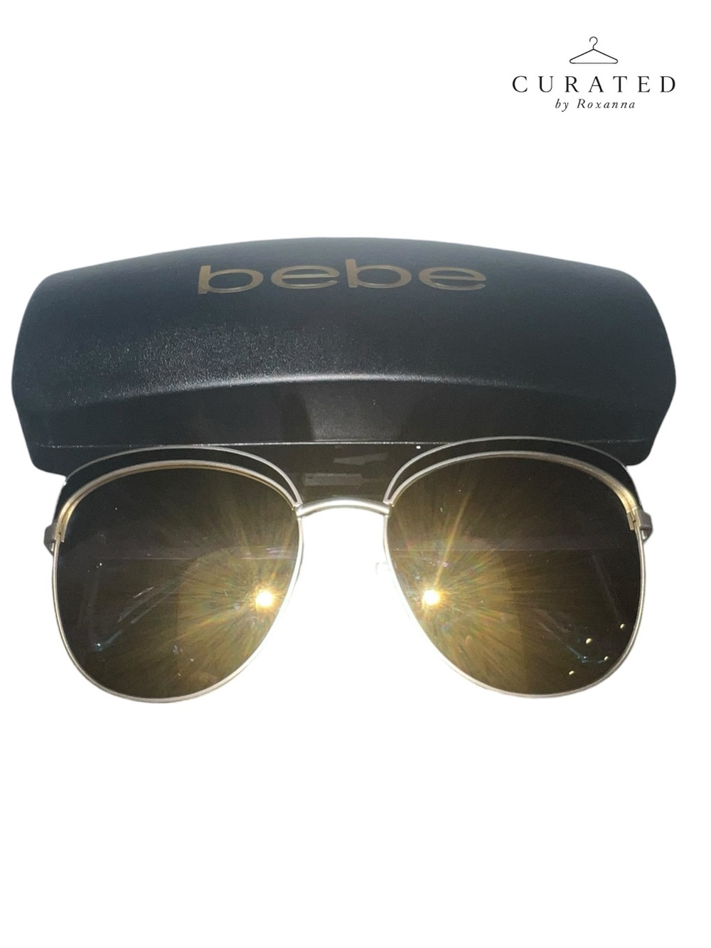 bebe Gold Aviator Sunglasses Black Lenses w/ Original Case